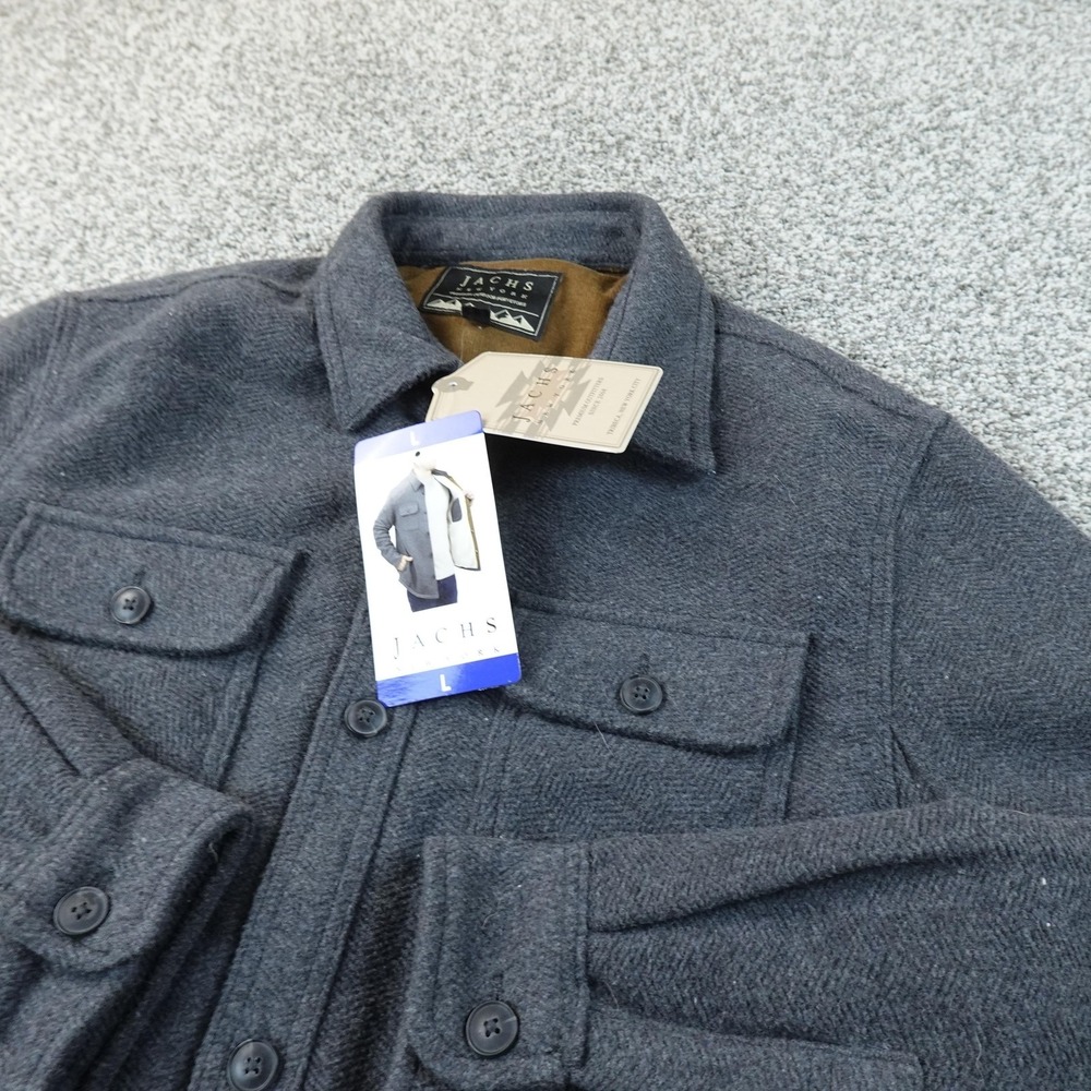 NEW JACHS Jacket Mens L Gray Sherpa Lined Herringbone Shirt Shacket Outdoor Work